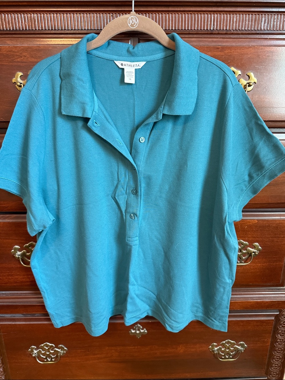 Athleta Teal Short-Sleeve Polo Button-Down Shirt